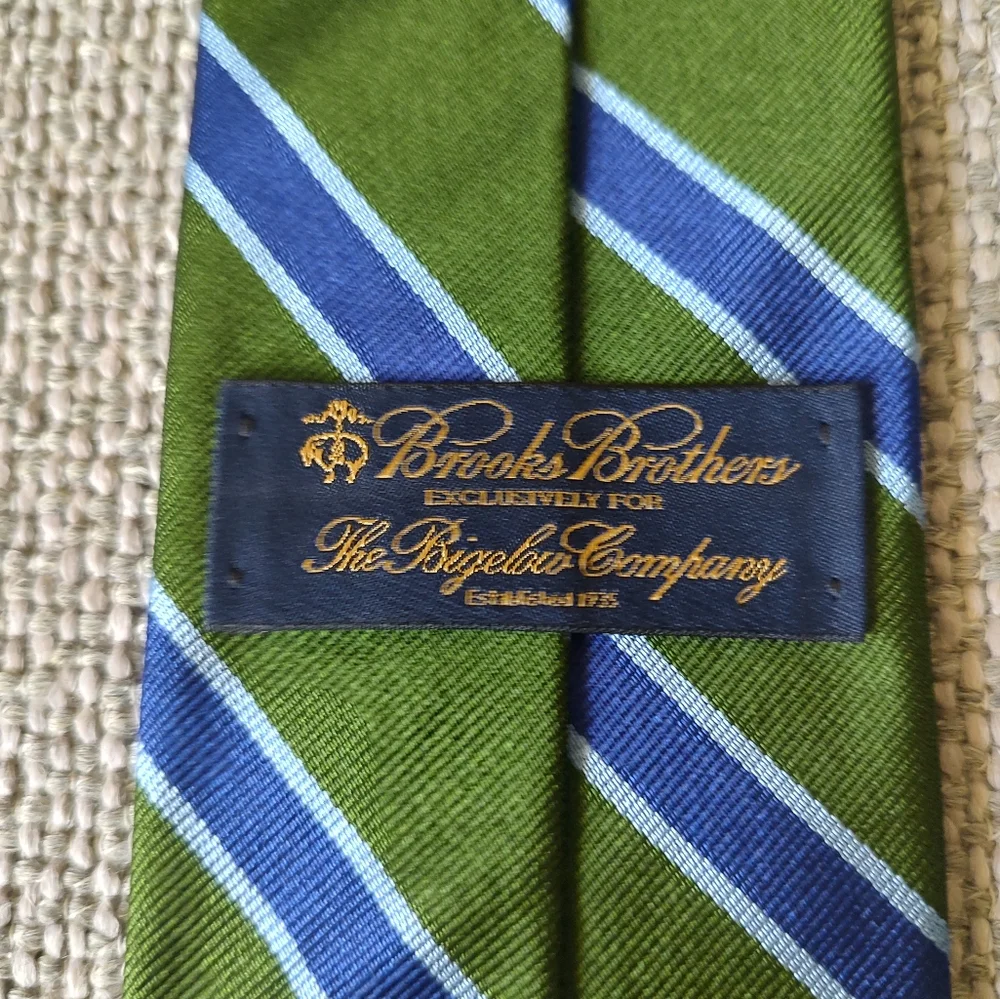 Brooks Brothers Vintage Men's Silk Repp Tie Green Blue Stripe Career